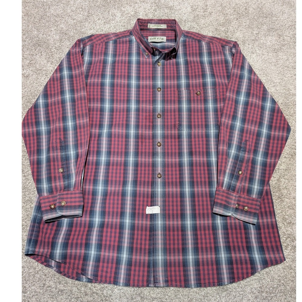 Orvis Button Down Mens Large Red Plaid Sporting Traditions  Long‎ Sleeve Shirt